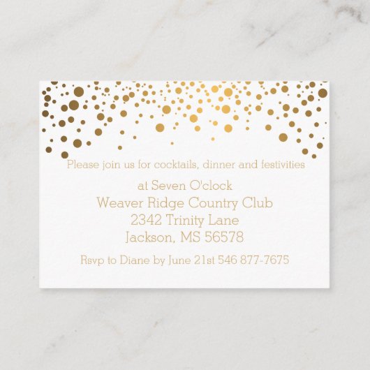Stijlvolle Gold Confetti Stippen op wit Informatiekaartje (Achterkant)