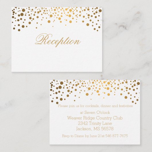 Stijlvolle Gold Confetti Stippen op wit Informatiekaartje (Voorkant / Achterkant)