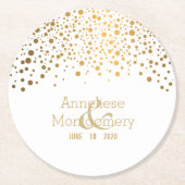 Stijlvolle Gold Confetti Stippen op wit Ronde Kartonnen Onderzetter (Voorkant)