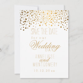 Stijlvolle Gold Confetti Stippen op wit Save The Date