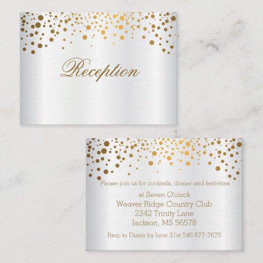 Stijlvolle Gold Confetti Stippen op witte plaat Informatiekaartje (Voorkant / Achterkant)