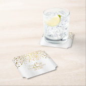 Stijlvolle Gold Confetti Stippen op witte plaat Kartonnen Onderzetters (Insitu)