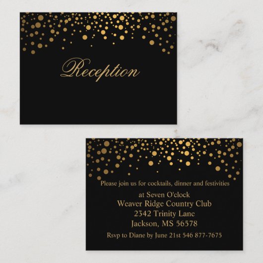 Stijlvolle Gold Confetti-Stippen op zwart Informatiekaartje (Voorkant / Achterkant)