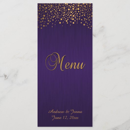 Stijlvolle Gold Confetti Stippen | PAARS Menu (Achterkant)