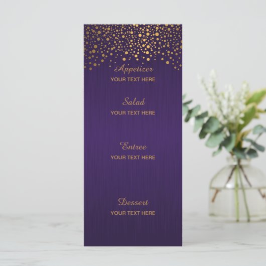 Stijlvolle Gold Confetti Stippen | PAARS Menu (Staand voorkant)