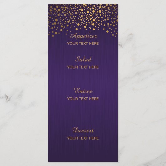 Stijlvolle Gold Confetti Stippen | PAARS Menu (Voorkant)