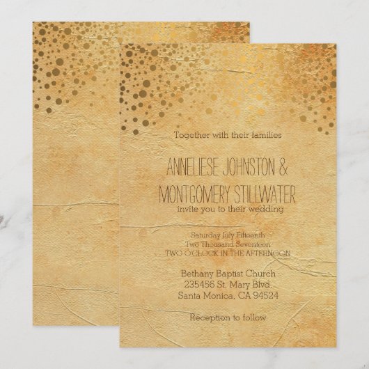 Stijlvolle Gold Confetti Stippen | uitnodiging (Voorkant / Achterkant)