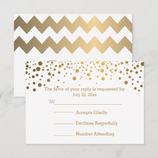 Stijlvolle Gold Confetti Stippen | wit RSVP Kaartje (Voorkant / Achterkant)
