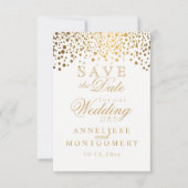 Stijlvolle Gold Confetti Stippen | wit Save The Date (Voorkant)