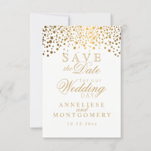 Stijlvolle Gold Confetti Stippen wit Save The Date
