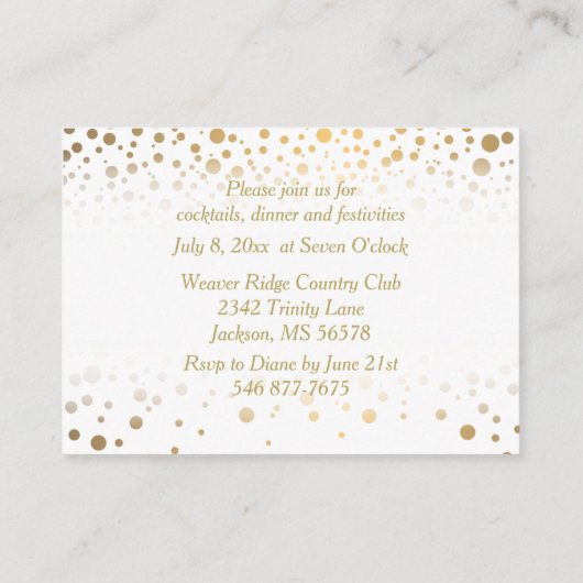 Stijlvolle Gold Confetti Stippen | Witte achtergro Informatiekaartje (Achterkant)