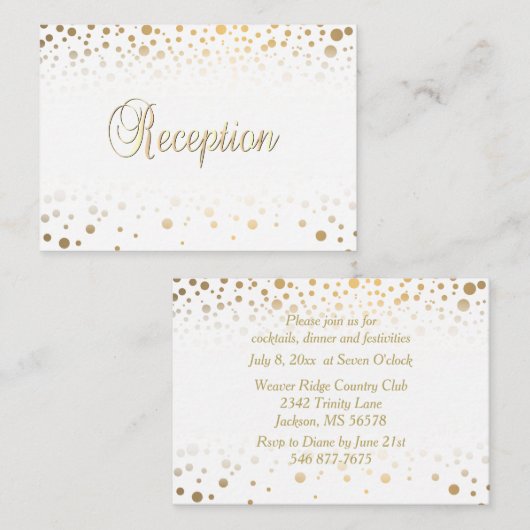 Stijlvolle Gold Confetti Stippen | Witte achtergro Informatiekaartje (Voorkant / Achterkant)