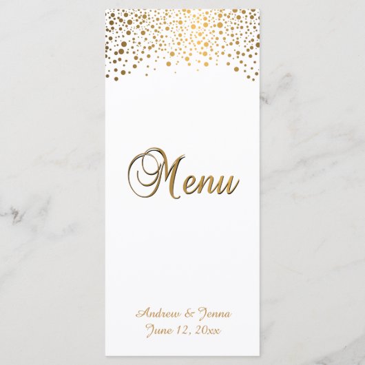 Stijlvolle Gold Confetti Stippen | Witte achtergro Menu (Achterkant)