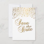 Stijlvolle Gold Confetti Stippen | Witte achtergro Save The Date (Achterkant)