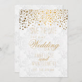 Stijlvolle Gold Confetti Stippen | Witte textuur Save The Date (Voorkant / Achterkant)