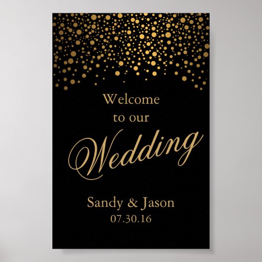 Stijlvolle Gold Confetti Stippen | Zwart Poster (Voorkant)