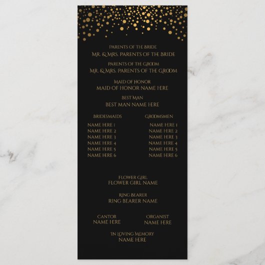 Stijlvolle Gold Confetti Stippen | Zwart - program Programmakaart (Achterkant)