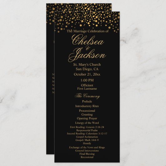 Stijlvolle Gold Confetti Stippen | Zwart - program Programmakaart (Voorkant / Achterkant)