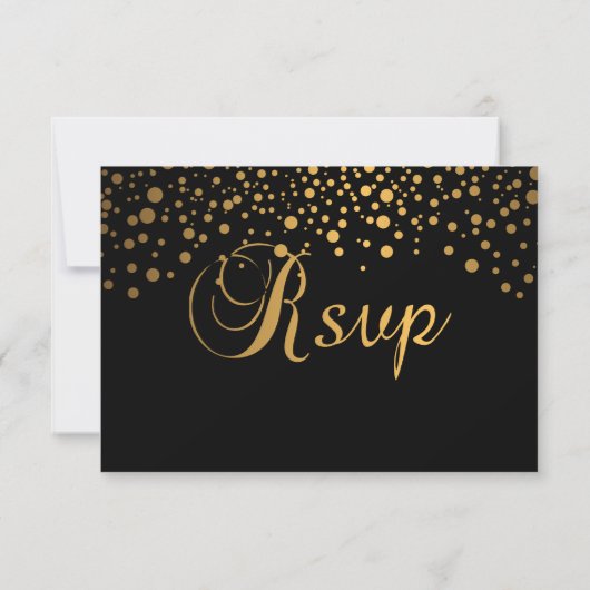 Stijlvolle Gold Confetti Stippen | Zwart RSVP Kaartje (Achterkant)