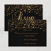 Stijlvolle Gold Confetti Stippen | Zwart RSVP Kaartje (Voorkant / Achterkant)