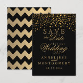 Stijlvolle Gold Confetti Stippen | Zwart Save The Date (Voorkant / Achterkant)