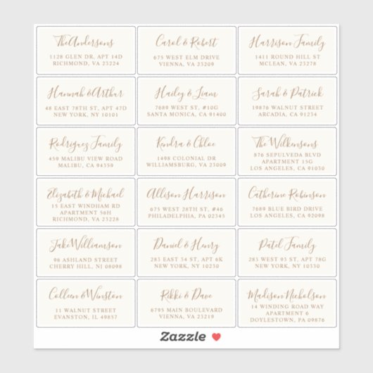 Stijlvolle Gold Cream Wedding Guest Address Sticker (Vel)