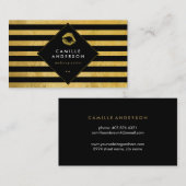 Stijlvolle Gold- en zwarte strepen met Gold Lips Visitekaartje (Voorkant / Achterkant)