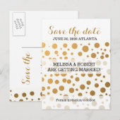 Stijlvolle Gold Foil Confetti Stippen | Save the d Aankondigingskaart (Voorkant / Achterkant)