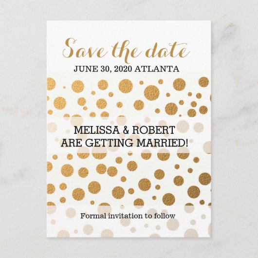 Stijlvolle Gold Foil Confetti Stippen | Save the d Aankondigingskaart (Voorkant)