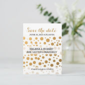 Stijlvolle Gold Foil Confetti Stippen | Save the d Aankondigingskaart (Staand voorkant)
