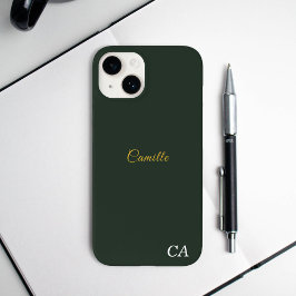 Stijlvolle Gold & Forest Groene Monogram Telefoon Case-Mate iPhone 14 Hoesje