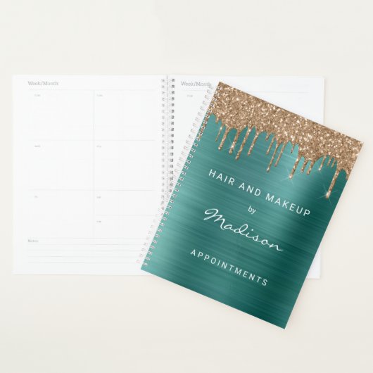 Stijlvolle Gold Glitter Drip Green Afspraken Planner (Display)