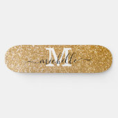 Stijlvolle Gold Glitter - Gepersonaliseerde Monogr Persoonlijk Skateboard (Horizontaal)