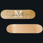 Stijlvolle Gold Glitter - Gepersonaliseerde Monogr Persoonlijk Skateboard<br><div class="desc">Trendy elegant Gold Sparkle  Monogrammembord (Bewerken)</div>