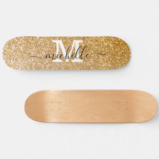 Stijlvolle Gold Glitter - Gepersonaliseerde Monogr Persoonlijk Skateboard (Horizontaal)