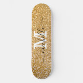 Stijlvolle Gold Glitter - Gepersonaliseerde Monogr Persoonlijk Skateboard (Voorkant)