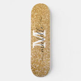 Stijlvolle Gold Glitter - Gepersonaliseerde Monogr Persoonlijk Skateboard