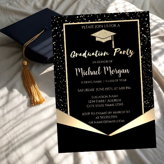 Stijlvolle Gold Glitter Gradup, Confetti Kaart