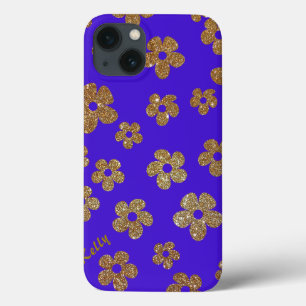 Stijlvolle Gold Glitter-look Floral iPad mini-draa iPhone 13 Hoesje