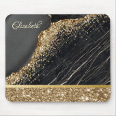 Stijlvolle Gold Glitter Sequins Black Marble Muismat (Voorkant)