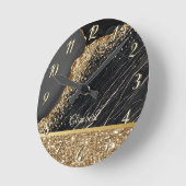 Stijlvolle Gold Glitter Sequins Black Marble Ronde Klok (Hoek)