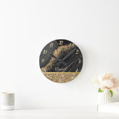 Stijlvolle Gold Glitter Sequins Black Marble Ronde Klok (Huis)
