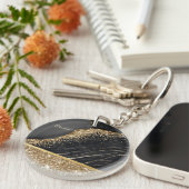 Stijlvolle Gold Glitter Sequins Black Marble Sleutelhanger (Voorkant Rechts)