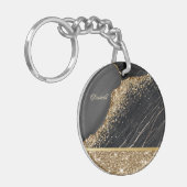 Stijlvolle Gold Glitter Sequins Black Marble Sleutelhanger (Voorkant Links)