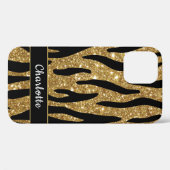 Stijlvolle Gold Glitter Tiger Stripe Name Case-Mate iPhone Case (Achterkant (horizontaal))