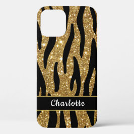 Stijlvolle Gold Glitter Tiger Stripe Name  Case-Mate iPhone Case