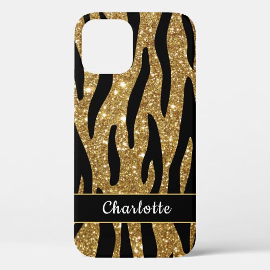 Stijlvolle Gold Glitter Tiger Stripe Name Case-Mate iPhone Case (Achterkant)