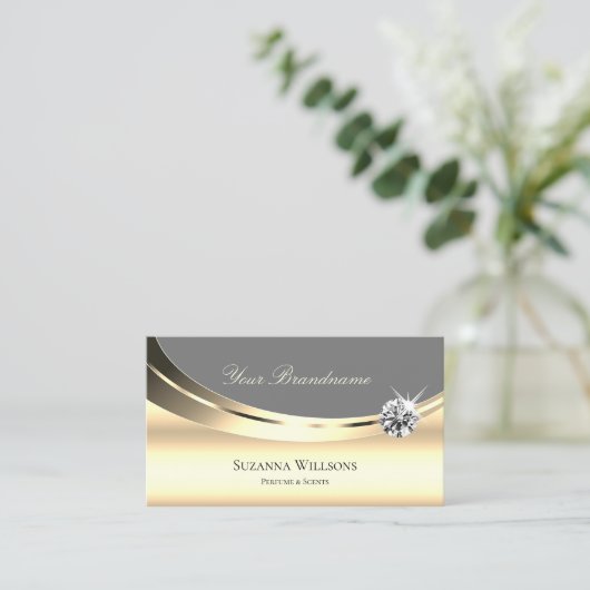Stijlvolle Gold Grey met Logo en Sparkly Diamond Visitekaartje (Staand voorkant)