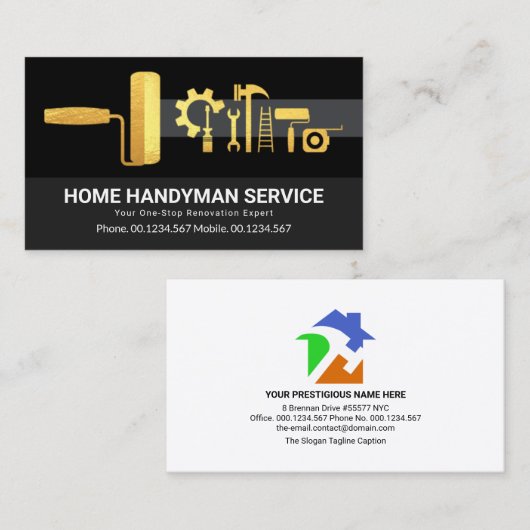 Stijlvolle Gold Handyman Tools Renovation Visitekaartje (Voorkant / Achterkant)