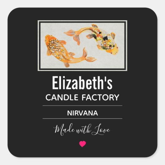 Stijlvolle Gold Koi Fish Candle Zeep Biz Vierkante Sticker (Voorkant)